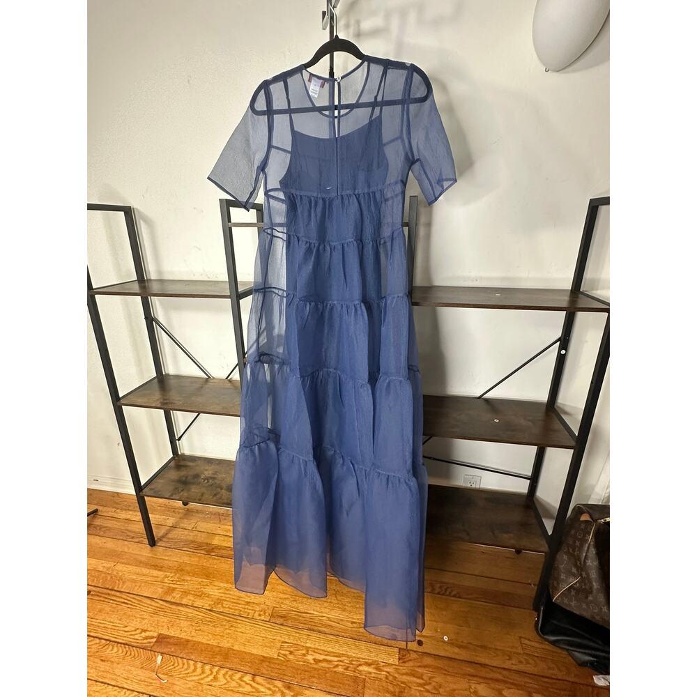 STAUD Hyacinth Tiered Organza Maxi Dress in Navy XS